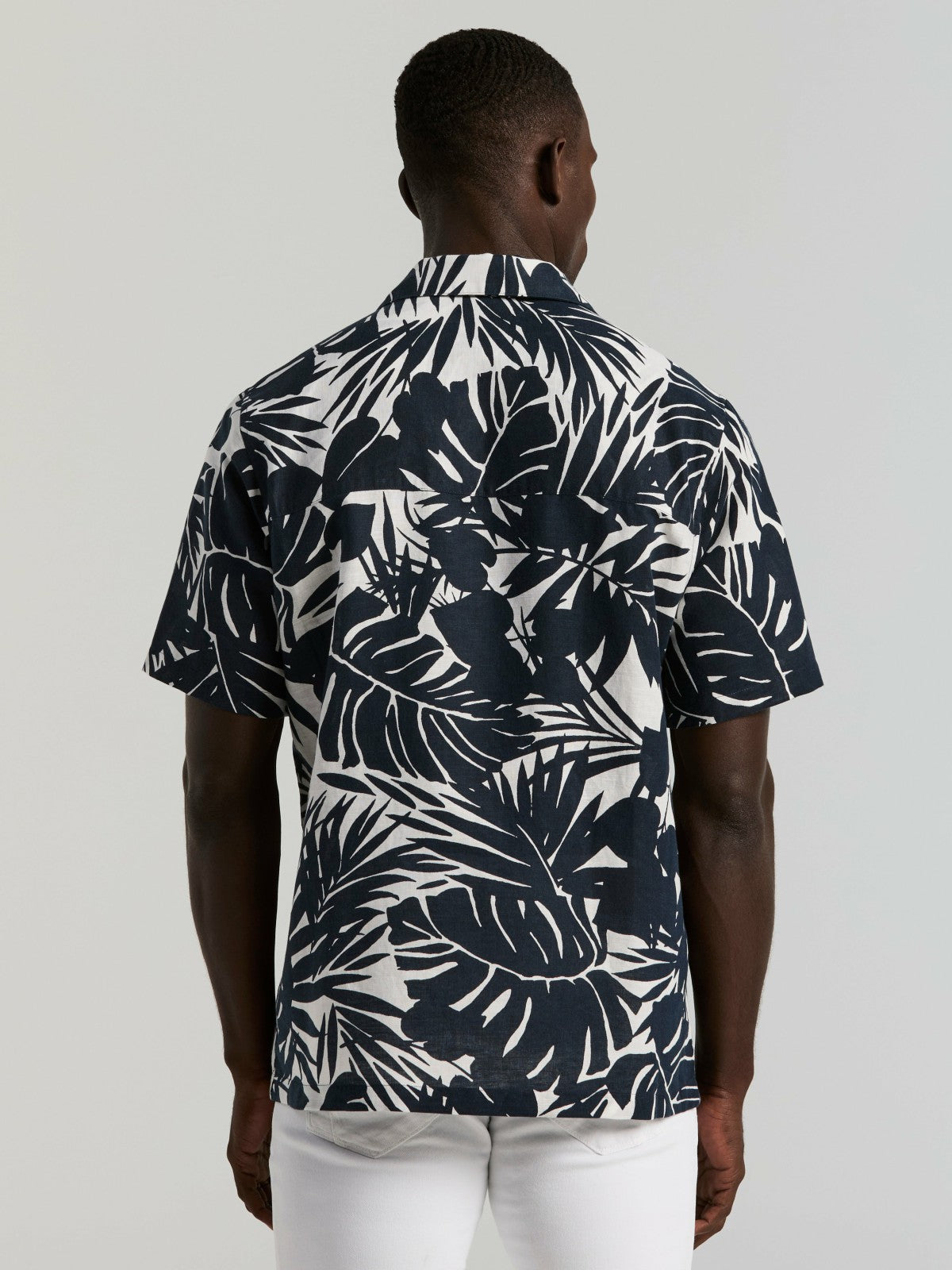 Perry Ellis Tropical Leaf Print Camp Collar Shirt