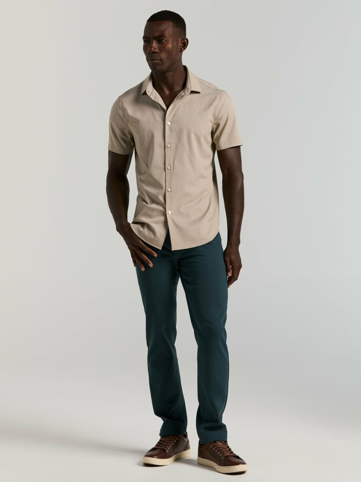 Perry Ellis Slim Fit Total Stretch Heathered Short Sleeve Shirt