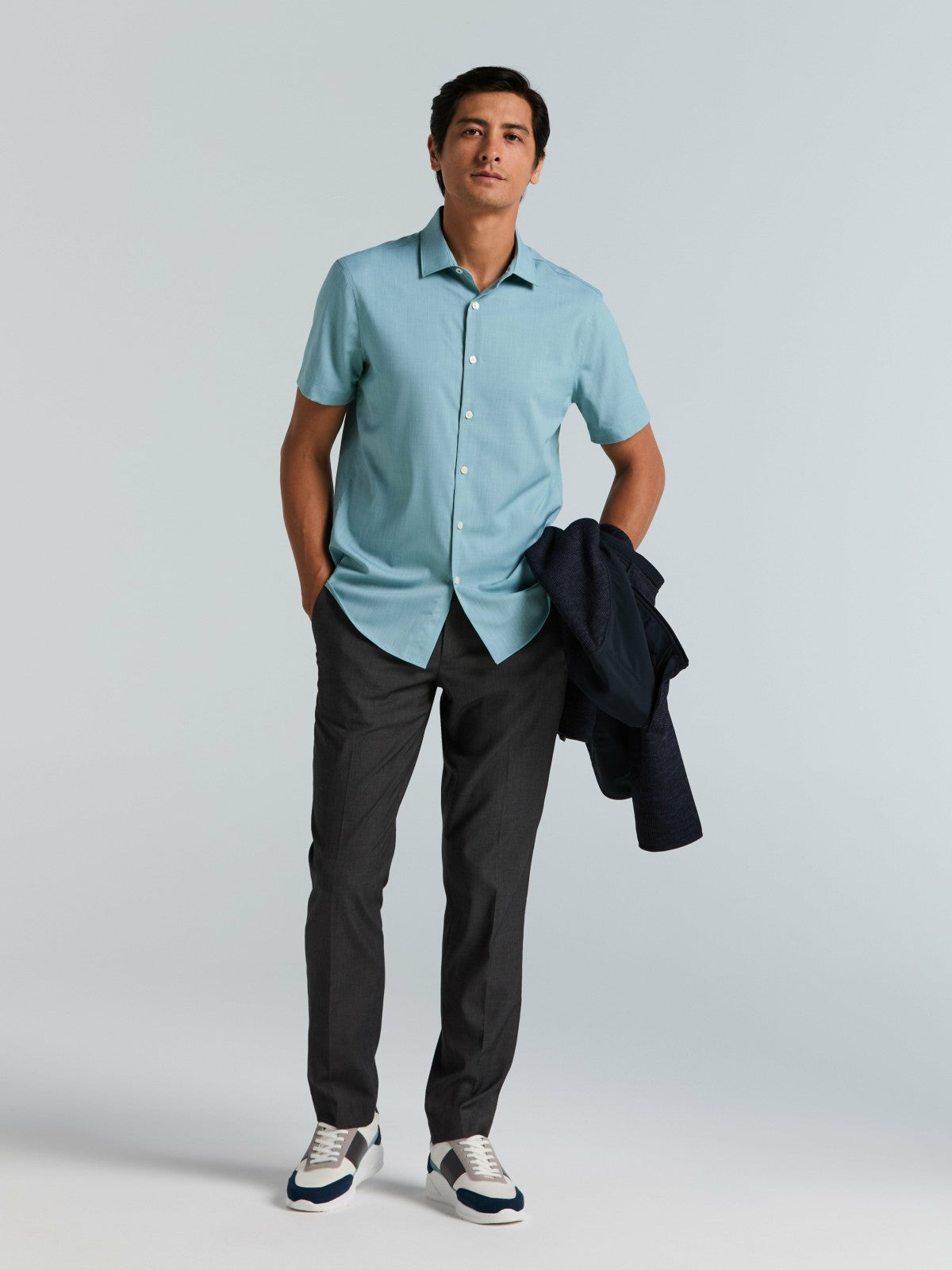 Perry Ellis Slim Fit Total Stretch Heathered Short Sleeve Shirt