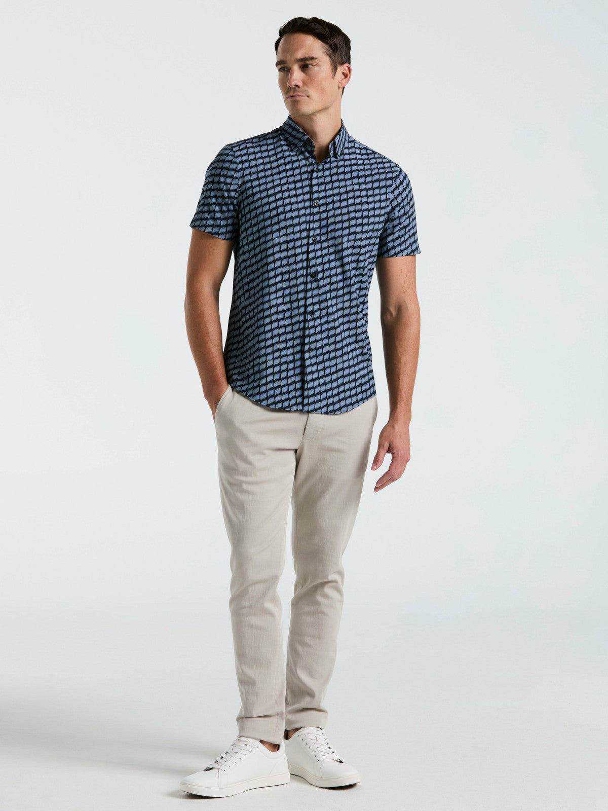 Perry Ellis Total Stretch Hash Mark Print Slim Fit Shirt