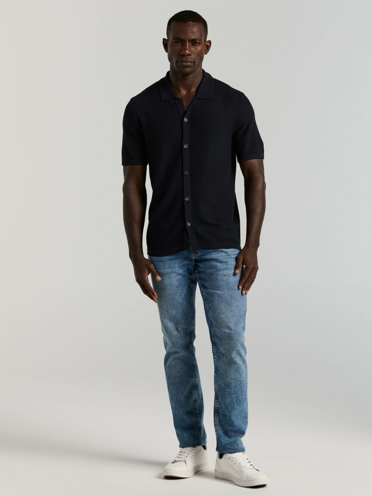 Perry Ellis Short Sleeve Button Front Sweater