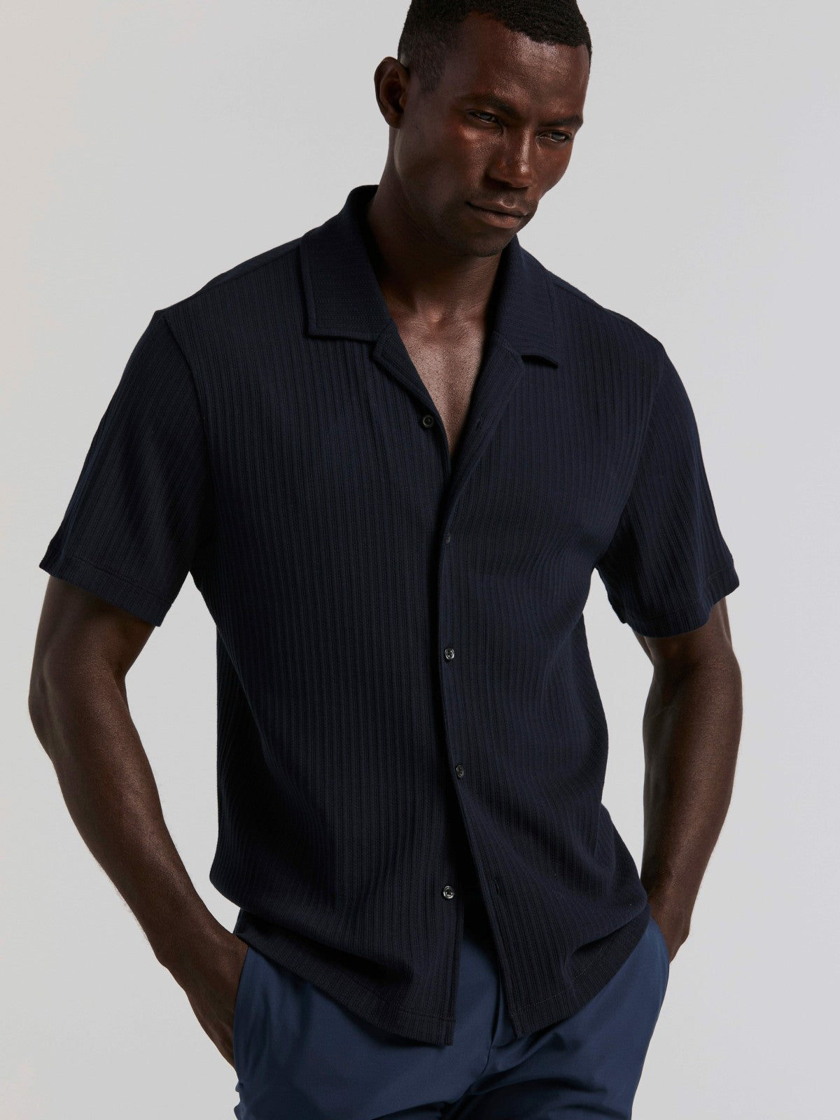 Perry Ellis Vertical Stripe Jacquard Button Front Knit
