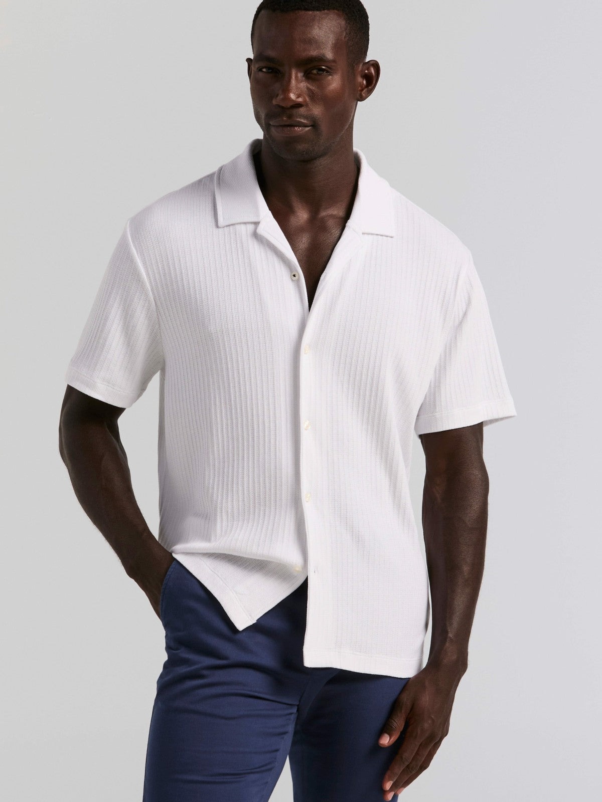 Perry Ellis Vertical Stripe Jacquard Button Front Knit
