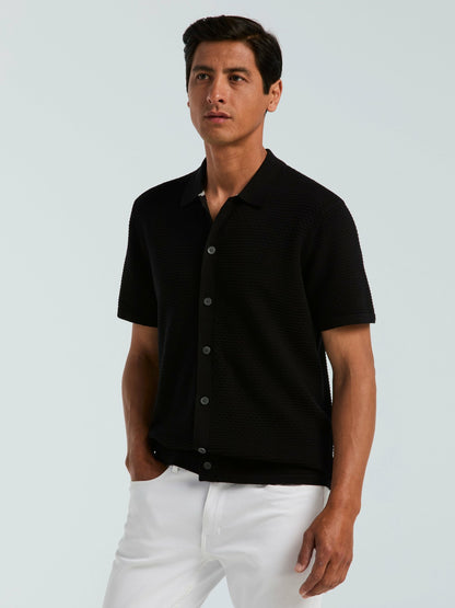 Perry Ellis Cotton Wavy Knit Button Front Sweater