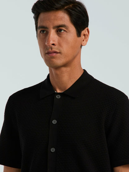 Perry Ellis Cotton Wavy Knit Button Front Sweater