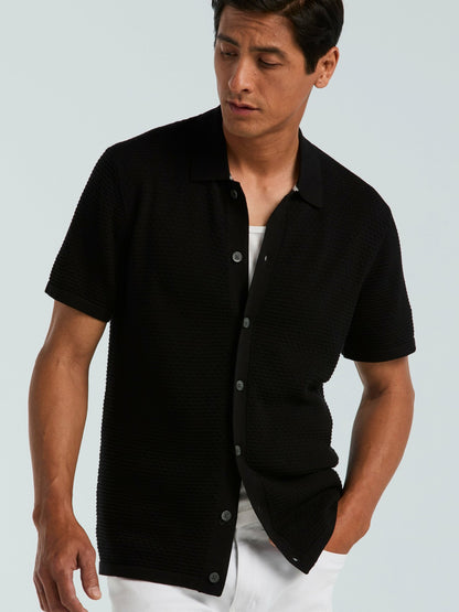 Perry Ellis Cotton Wavy Knit Button Front Sweater