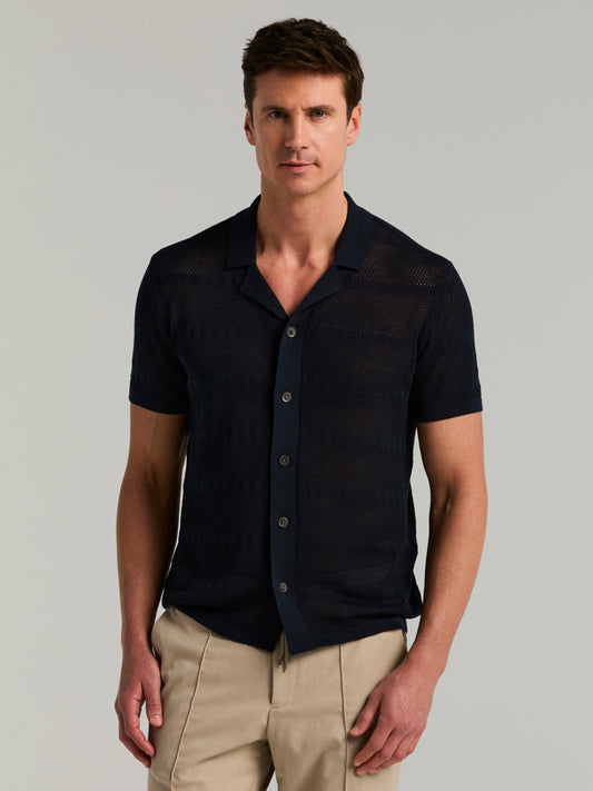 Perry Ellis Cotton Mesh Knit Striped Button Front Sweater