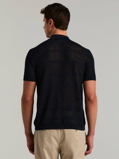 Perry Ellis Cotton Mesh Knit Striped Button Front Sweater