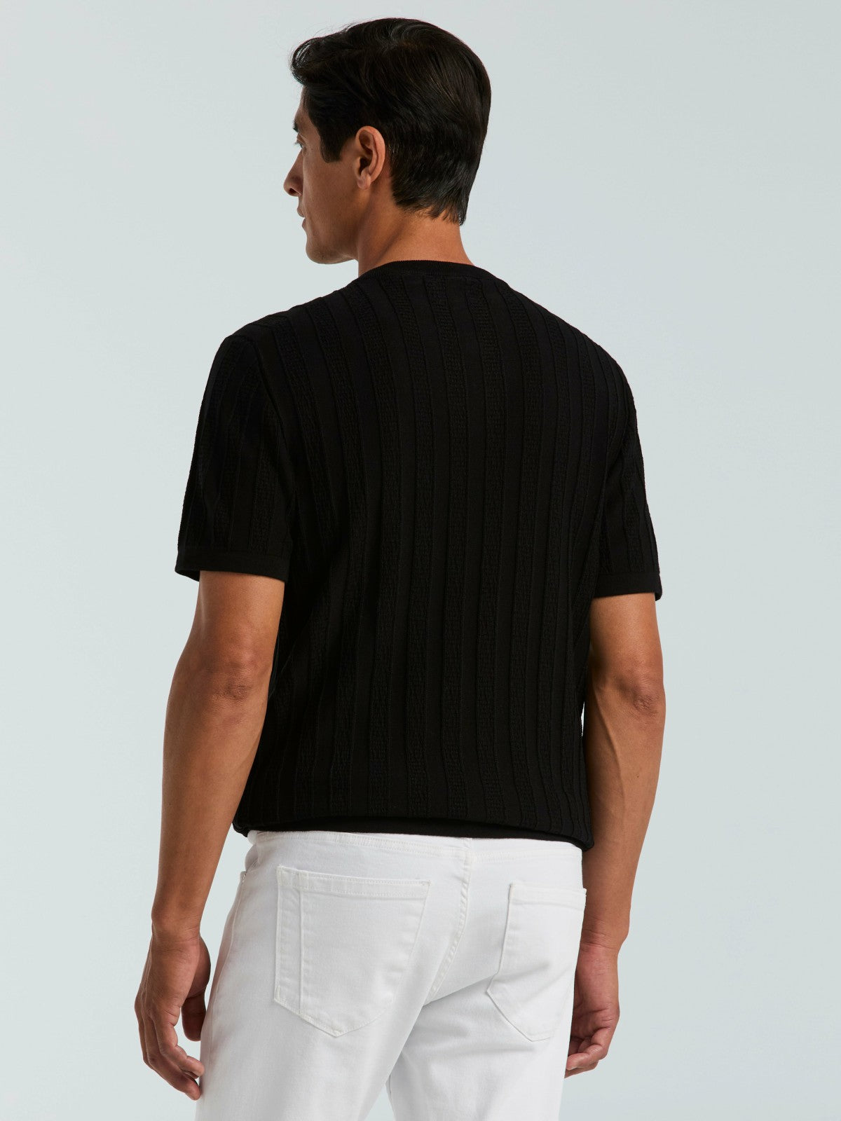 Perry Ellis Cotton Textured Striped Button Crew Neck Sweater