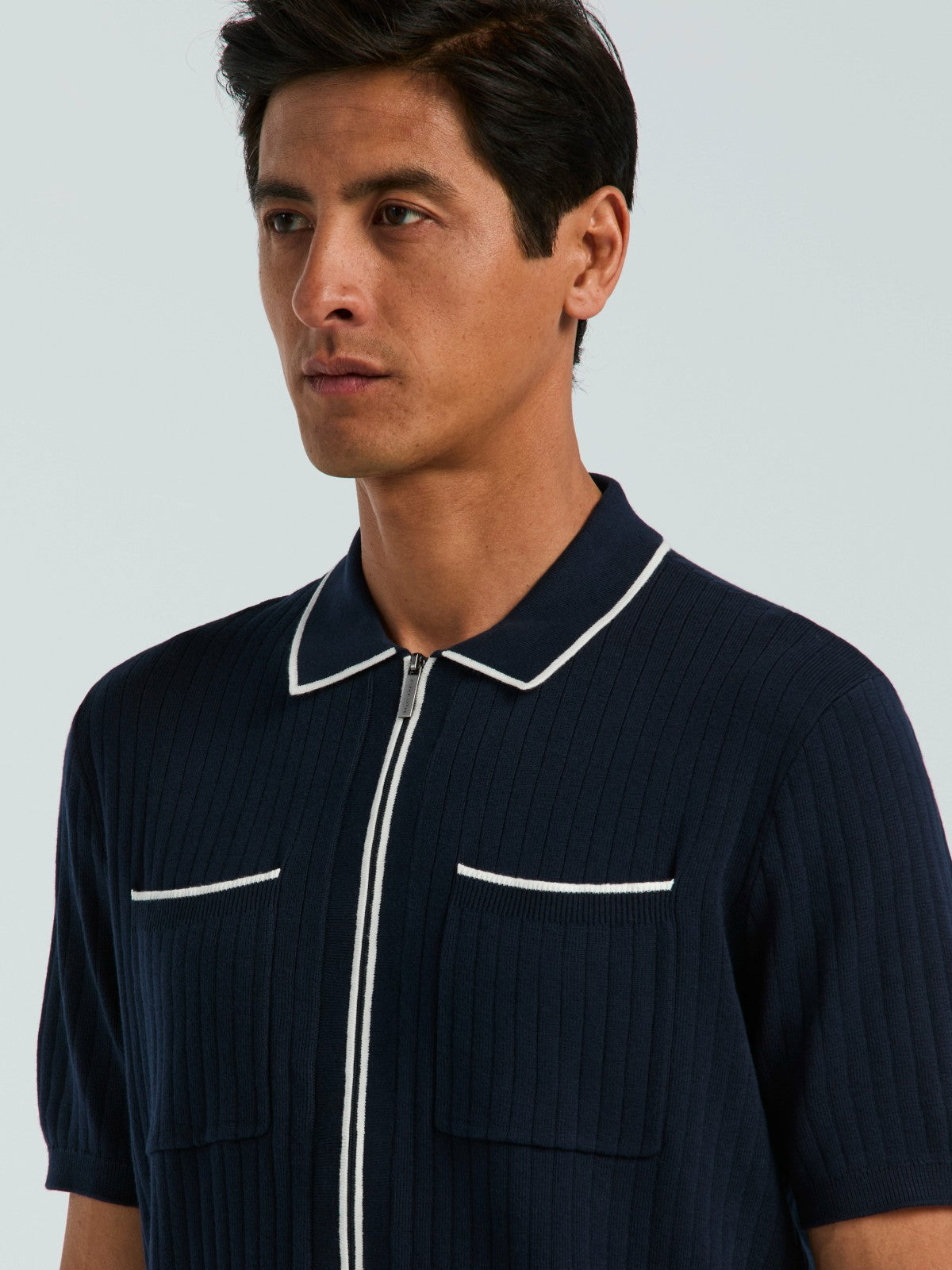 Perry Ellis Cotton Tipped Ribbed Full Zip Sweater
