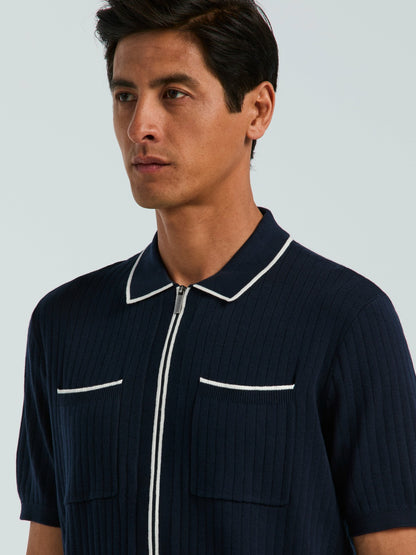 Perry Ellis Cotton Tipped Ribbed Full Zip Sweater