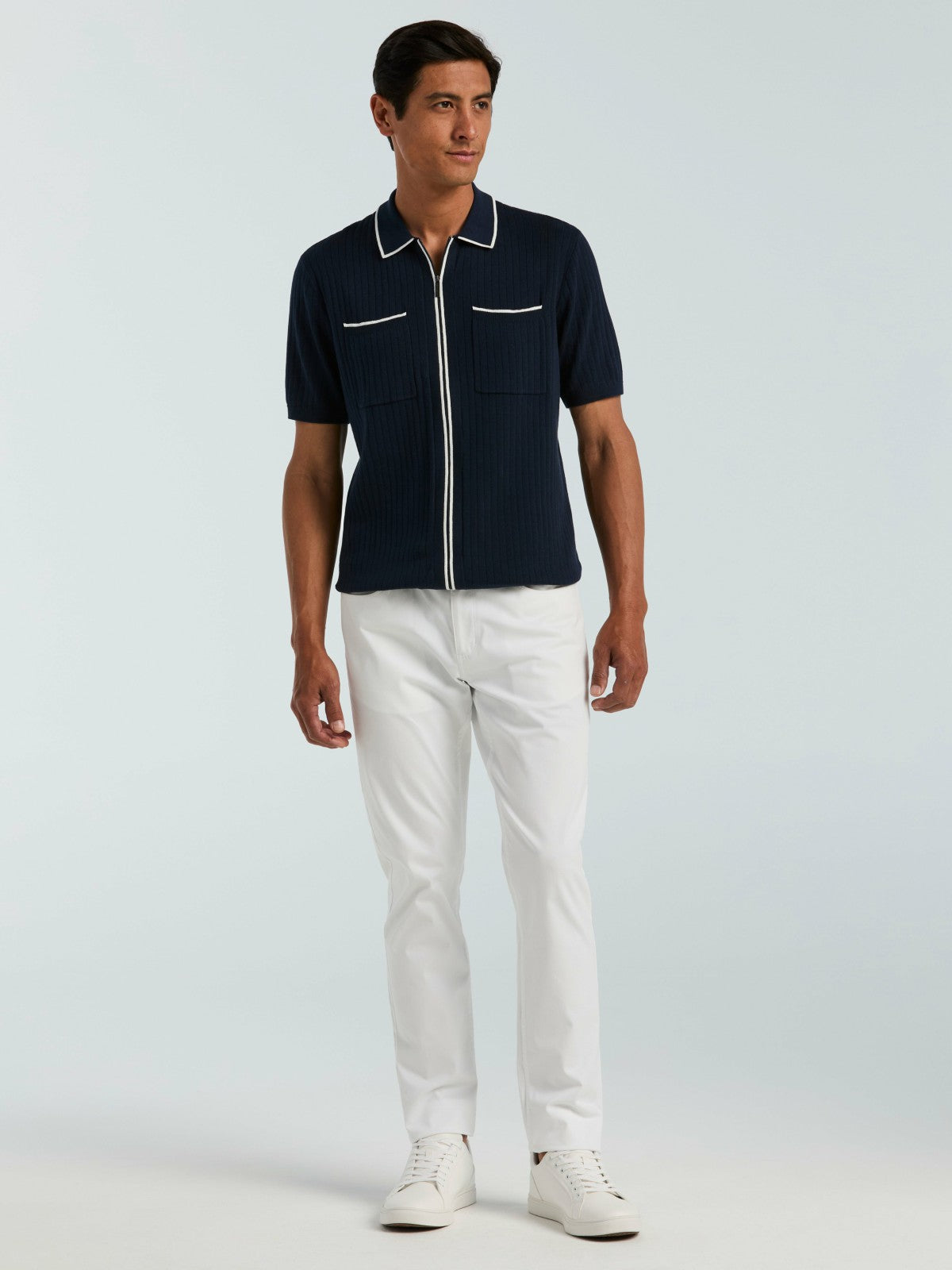 Perry Ellis Cotton Tipped Ribbed Full Zip Sweater