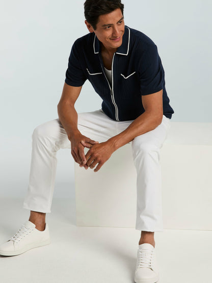 Perry Ellis Cotton Tipped Ribbed Full Zip Sweater