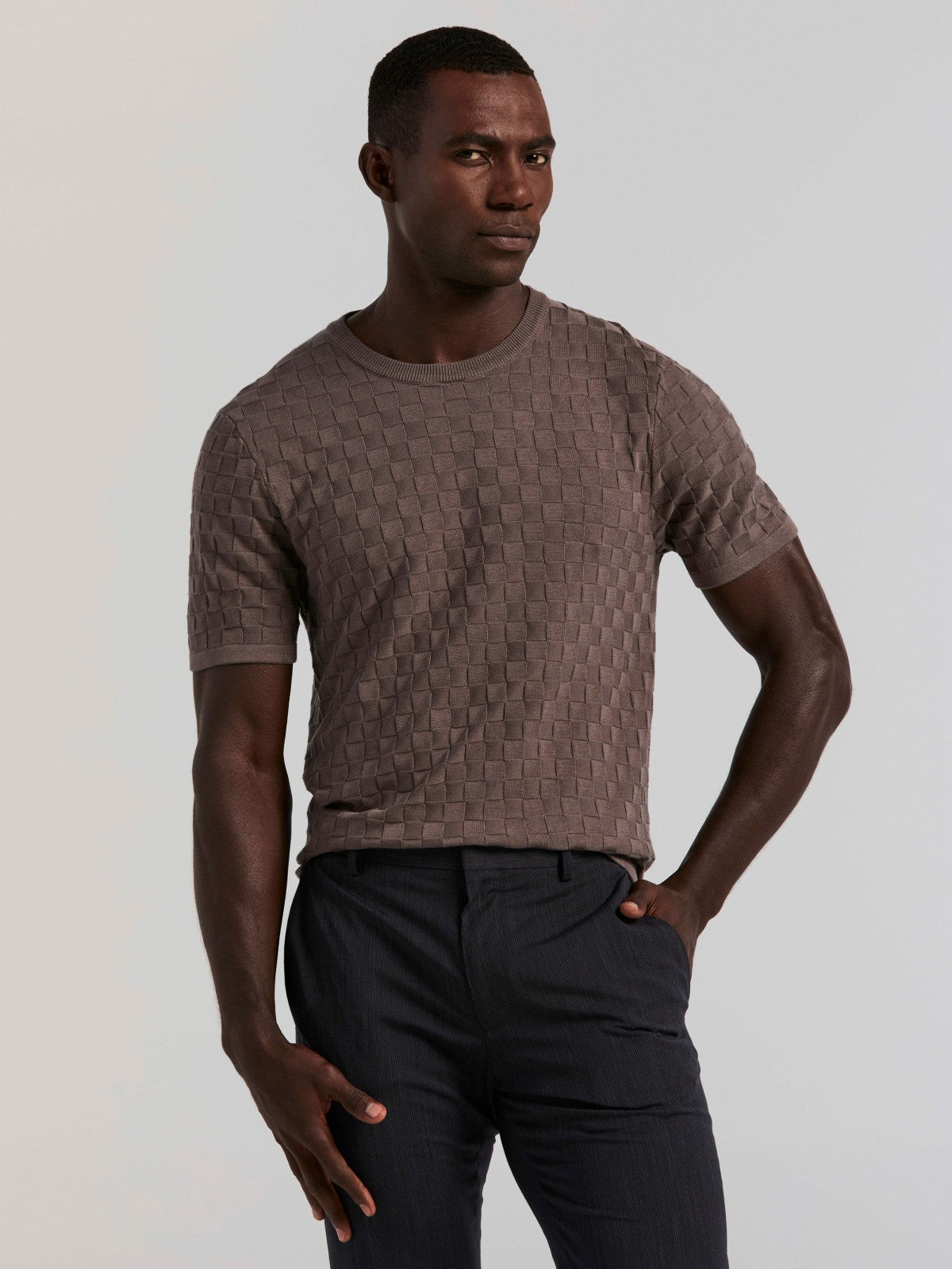 Perry Ellis Square Pattern Crew Neck Sweater Tee