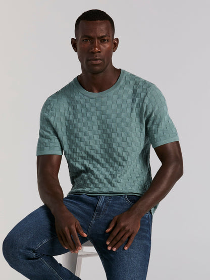 Perry Ellis Square Pattern Crew Neck Sweater Tee