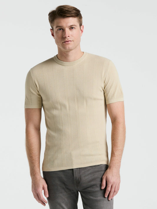 Perry Ellis Tech Knit Mesh Striped Crew Neck Shirt