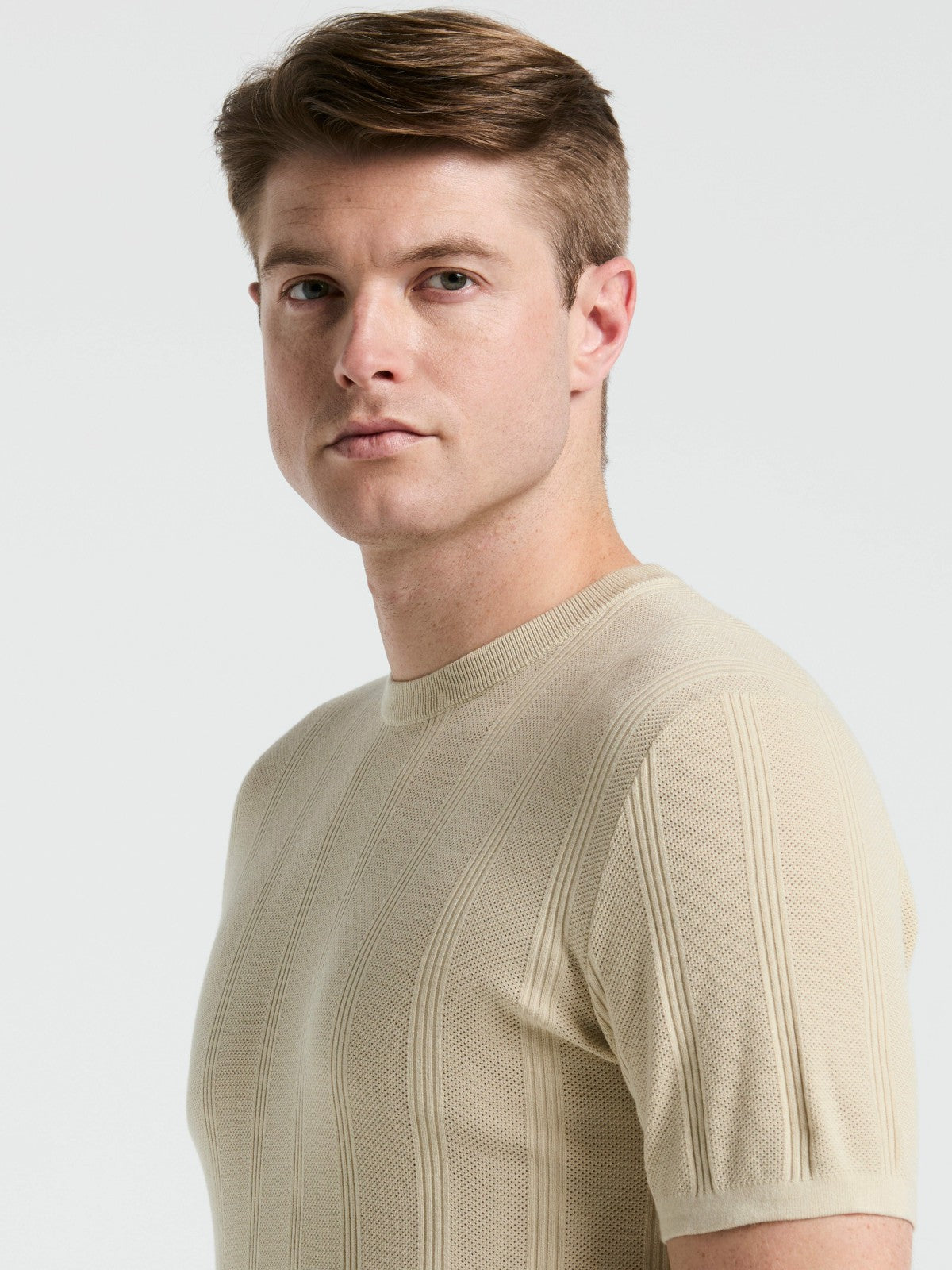 Perry Ellis Tech Knit Mesh Striped Crew Neck Shirt