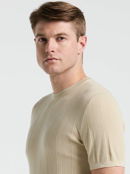Perry Ellis Tech Knit Mesh Striped Crew Neck Shirt