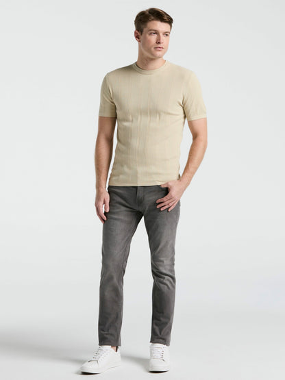 Perry Ellis Tech Knit Mesh Striped Crew Neck Shirt