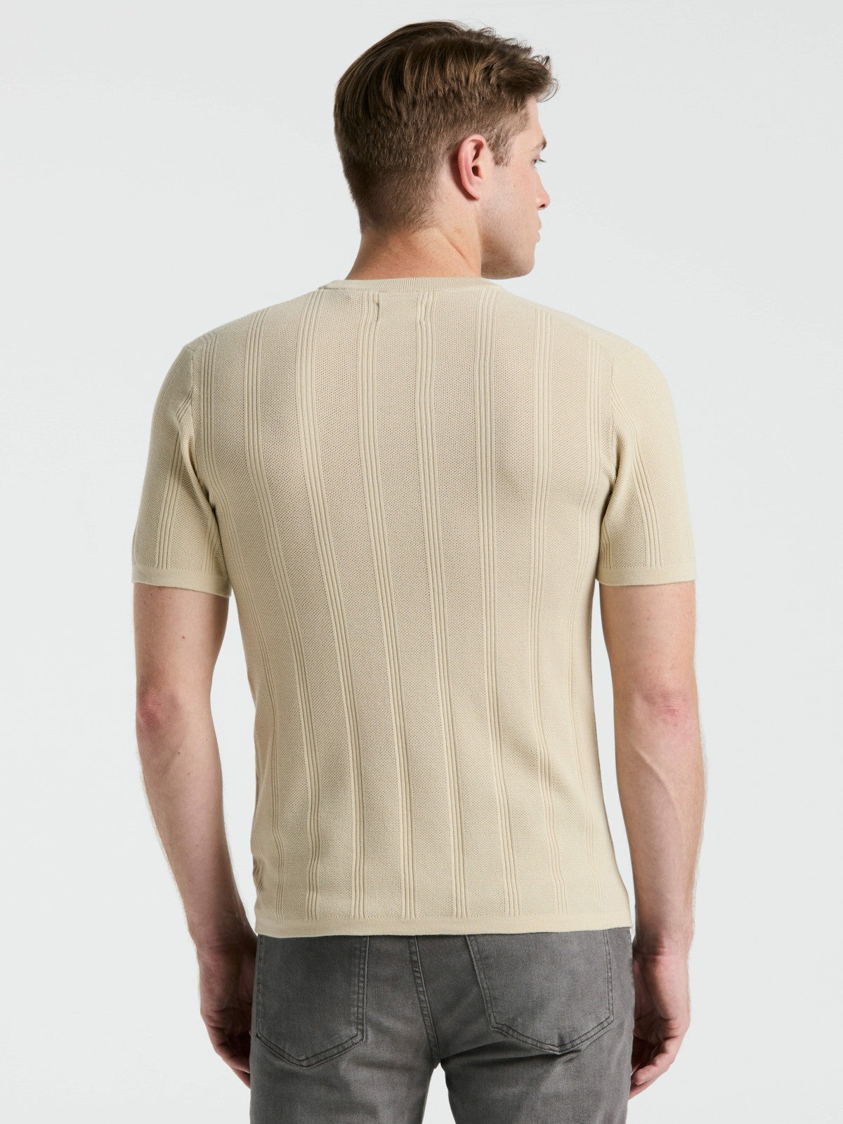 Perry Ellis Tech Knit Mesh Striped Crew Neck Shirt