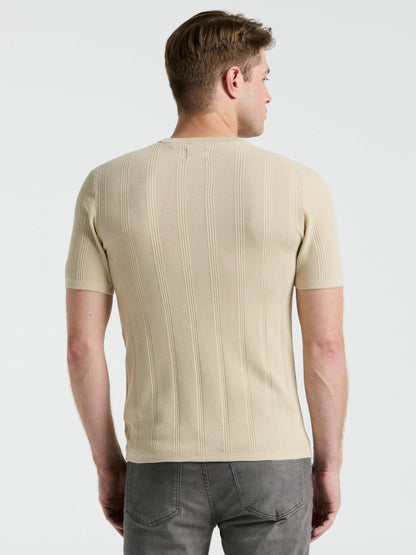 Perry Ellis Tech Knit Mesh Striped Crew Neck Shirt