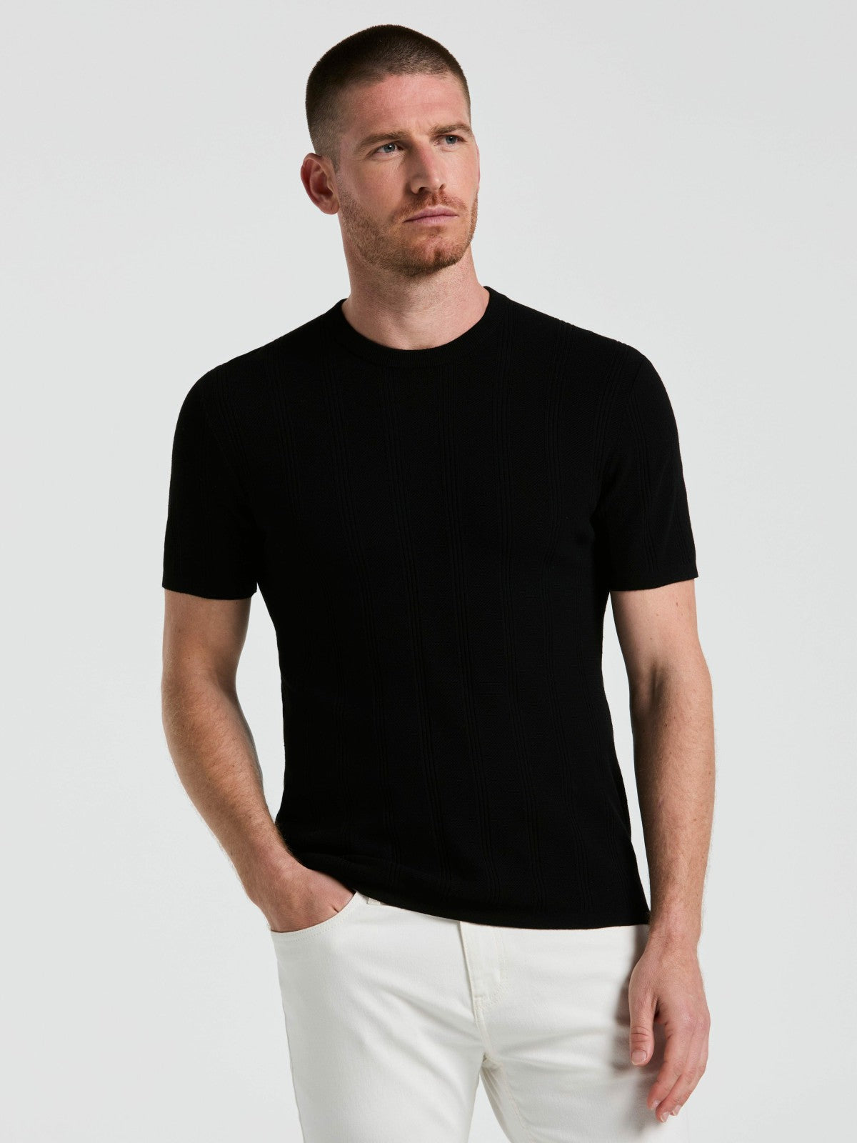 Perry Ellis Tech Knit Mesh Striped Crew Neck Shirt