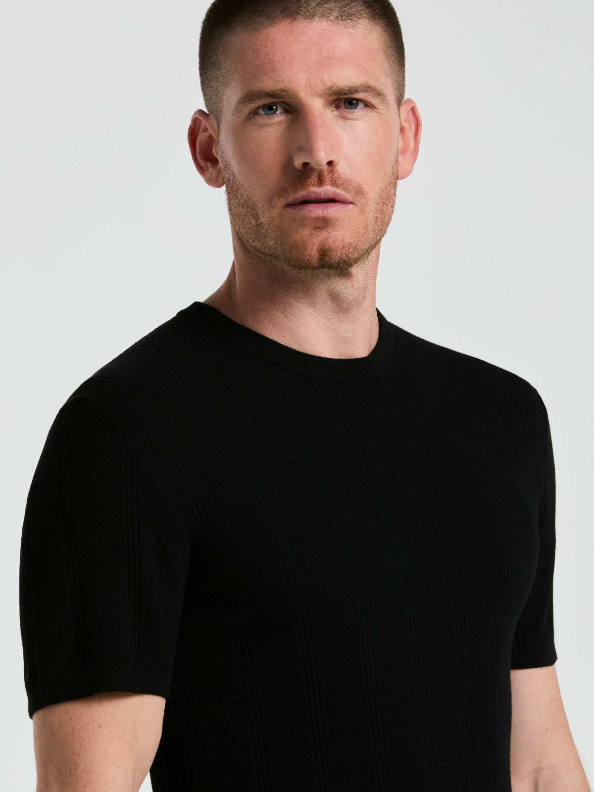 Perry Ellis Tech Knit Mesh Striped Crew Neck Shirt