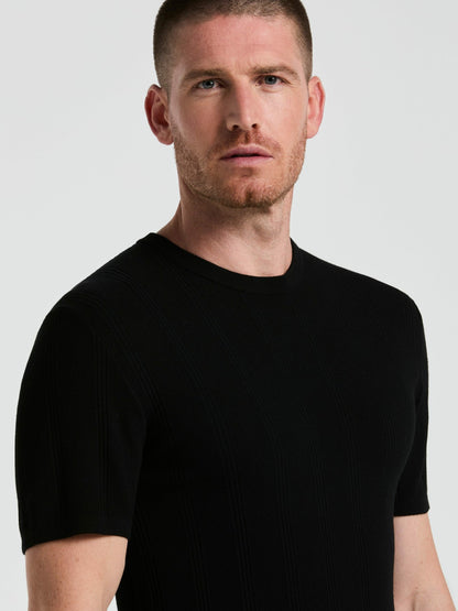 Perry Ellis Tech Knit Mesh Striped Crew Neck Shirt