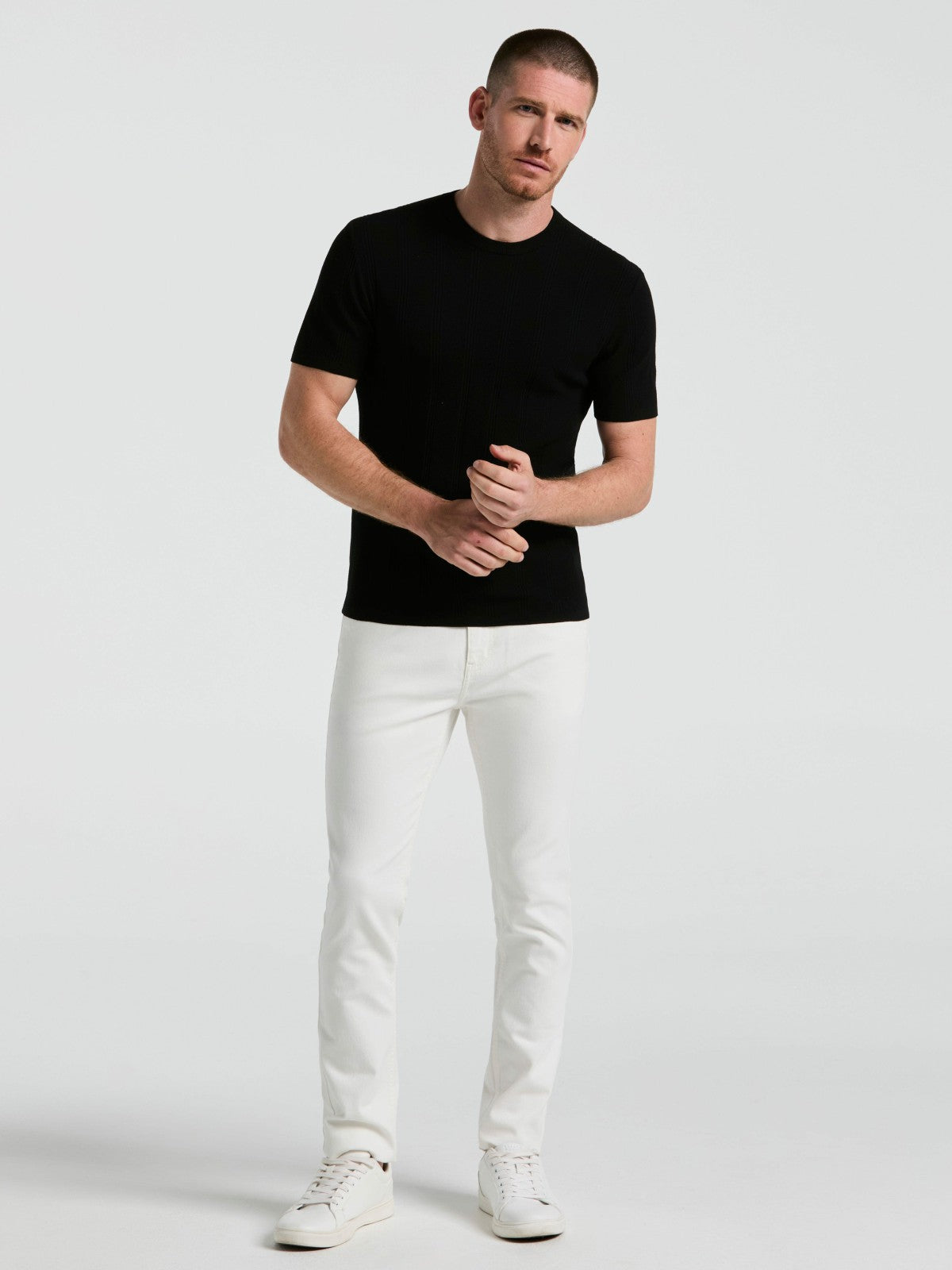 Perry Ellis Tech Knit Mesh Striped Crew Neck Shirt
