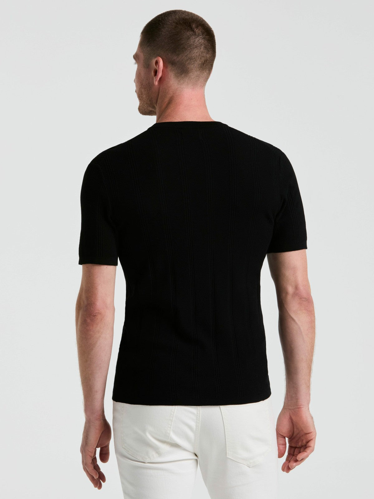 Perry Ellis Tech Knit Mesh Striped Crew Neck Shirt