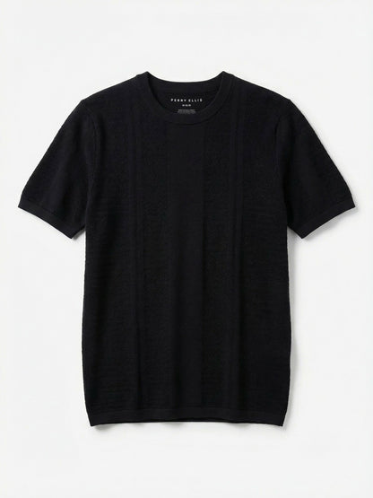 Perry Ellis Textured Stripe Crew Neck Sweater Tee