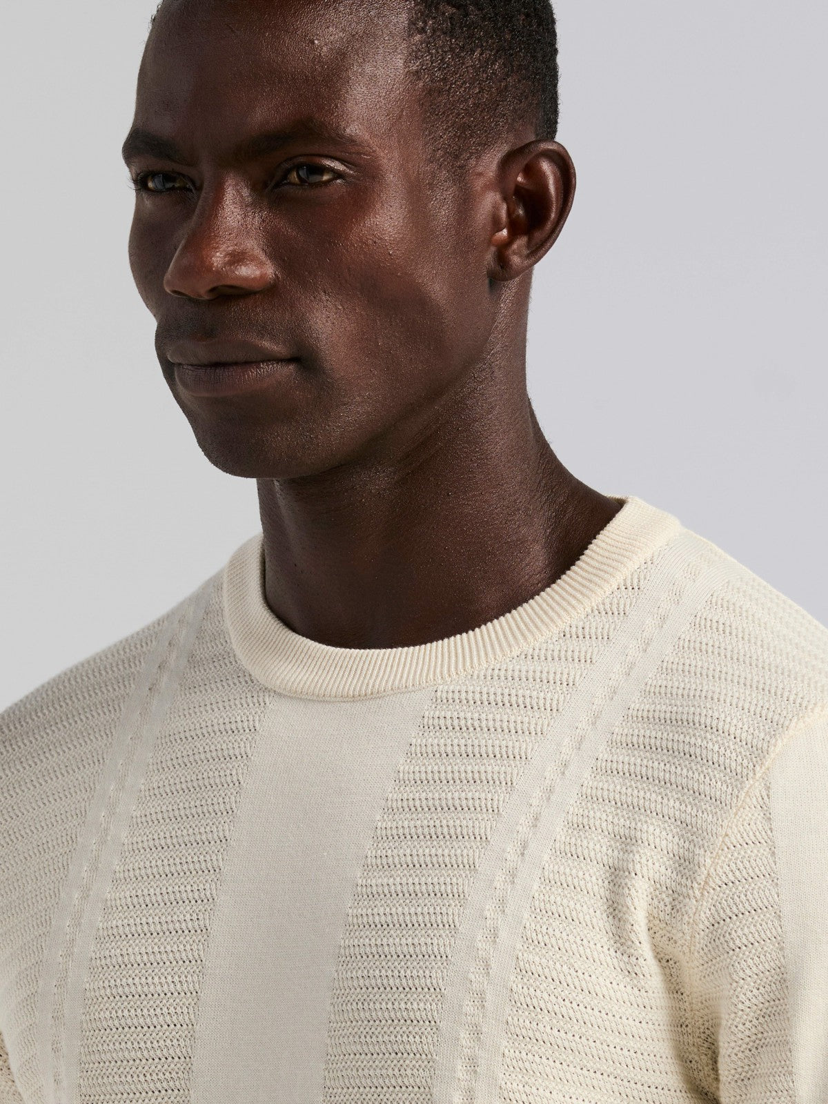 Perry Ellis Textured Stripe Crew Neck Sweater Tee