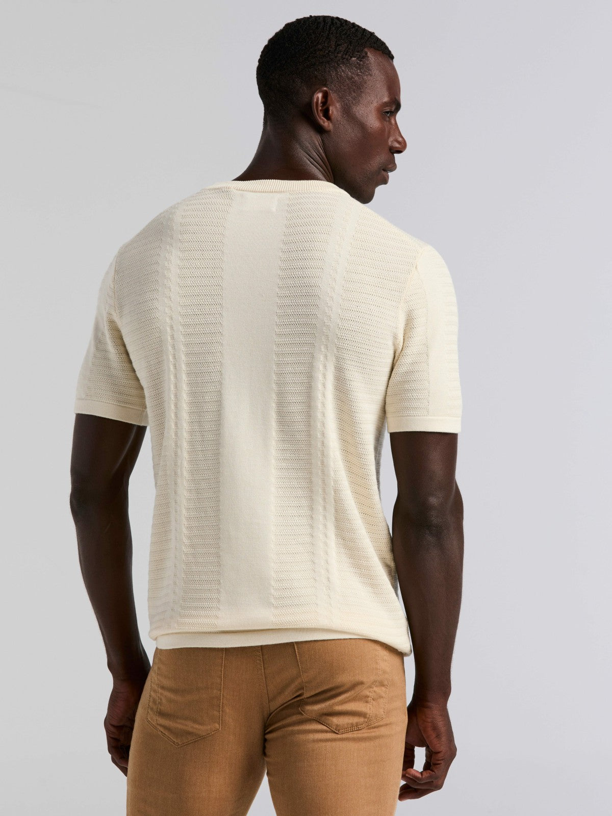 Perry Ellis Textured Stripe Crew Neck Sweater Tee