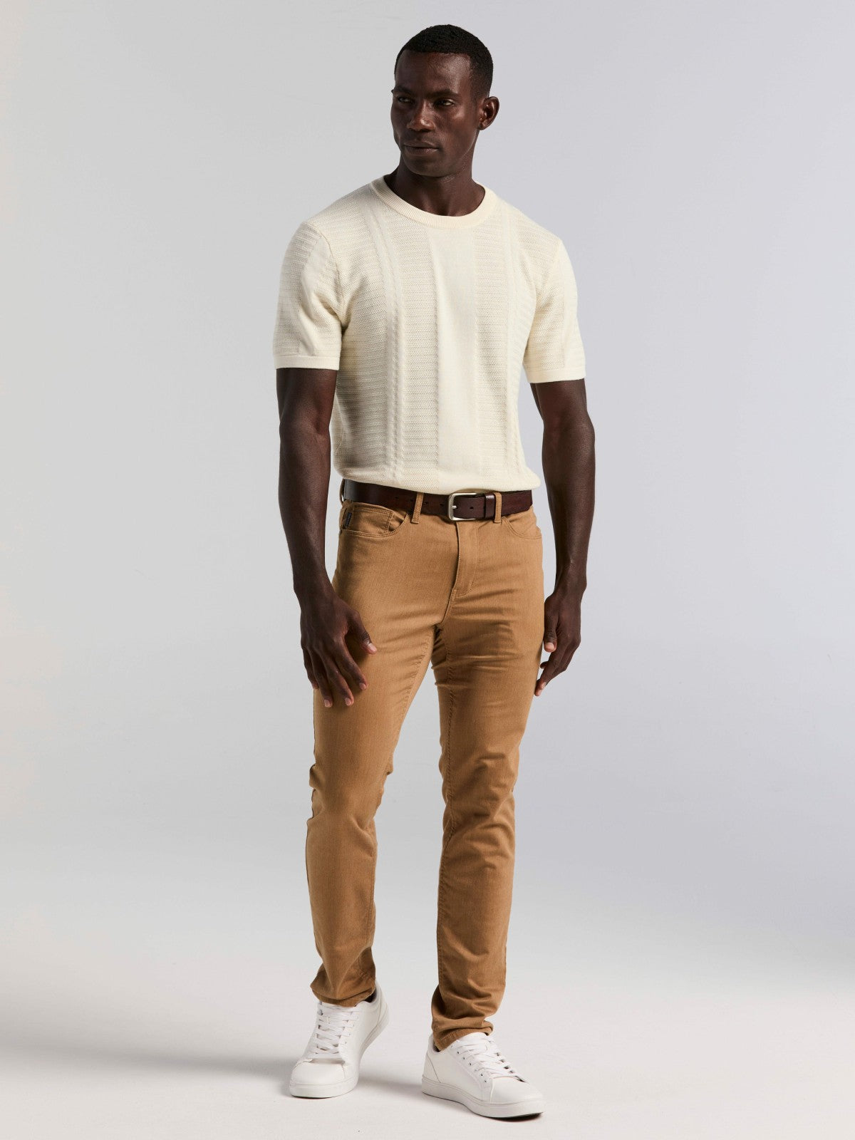 Perry Ellis Textured Stripe Crew Neck Sweater Tee
