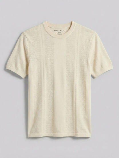 Perry Ellis Textured Stripe Crew Neck Sweater Tee