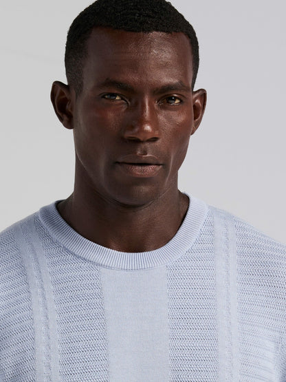 Perry Ellis Textured Stripe Crew Neck Sweater Tee