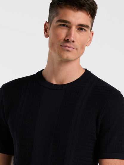 Perry Ellis Textured Stripe Crew Neck Sweater Tee