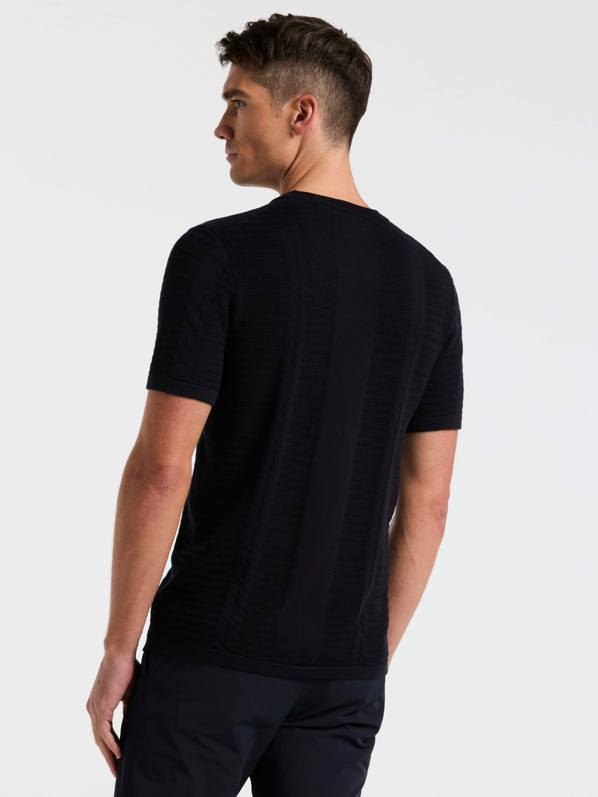 Perry Ellis Textured Stripe Crew Neck Sweater Tee