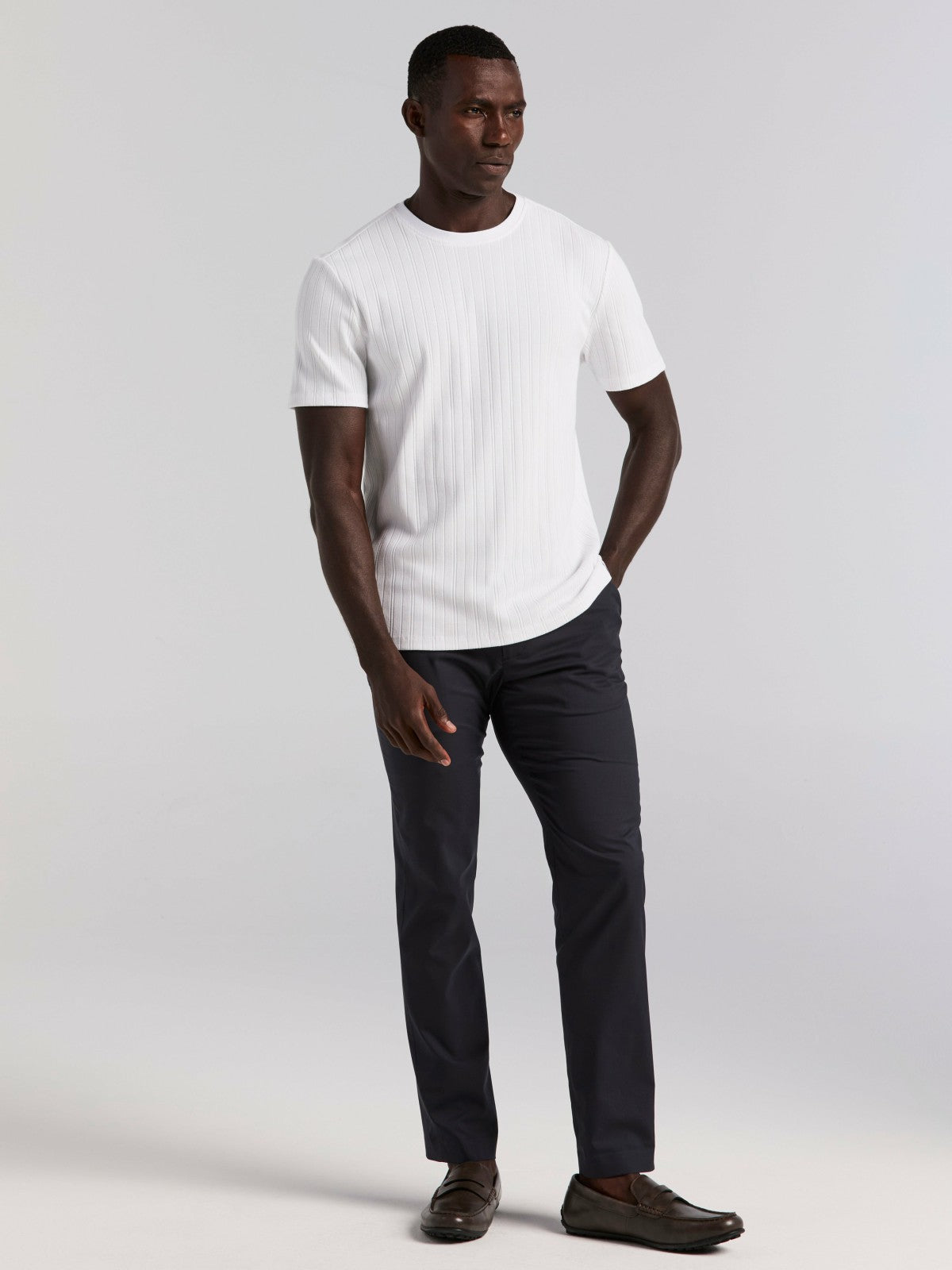 Perry Ellis Textured Ribbed Crew Neck Tee