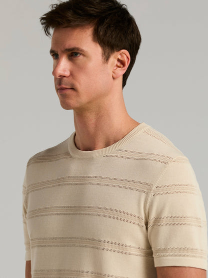 Perry Ellis Cotton Mesh Striped Crew Neck Sweater Tee