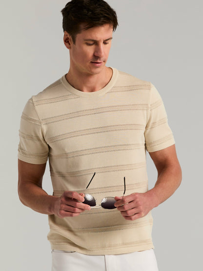 Perry Ellis Cotton Mesh Striped Crew Neck Sweater Tee