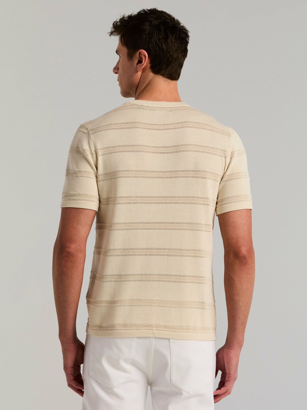 Perry Ellis Cotton Mesh Striped Crew Neck Sweater Tee