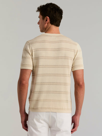 Perry Ellis Cotton Mesh Striped Crew Neck Sweater Tee