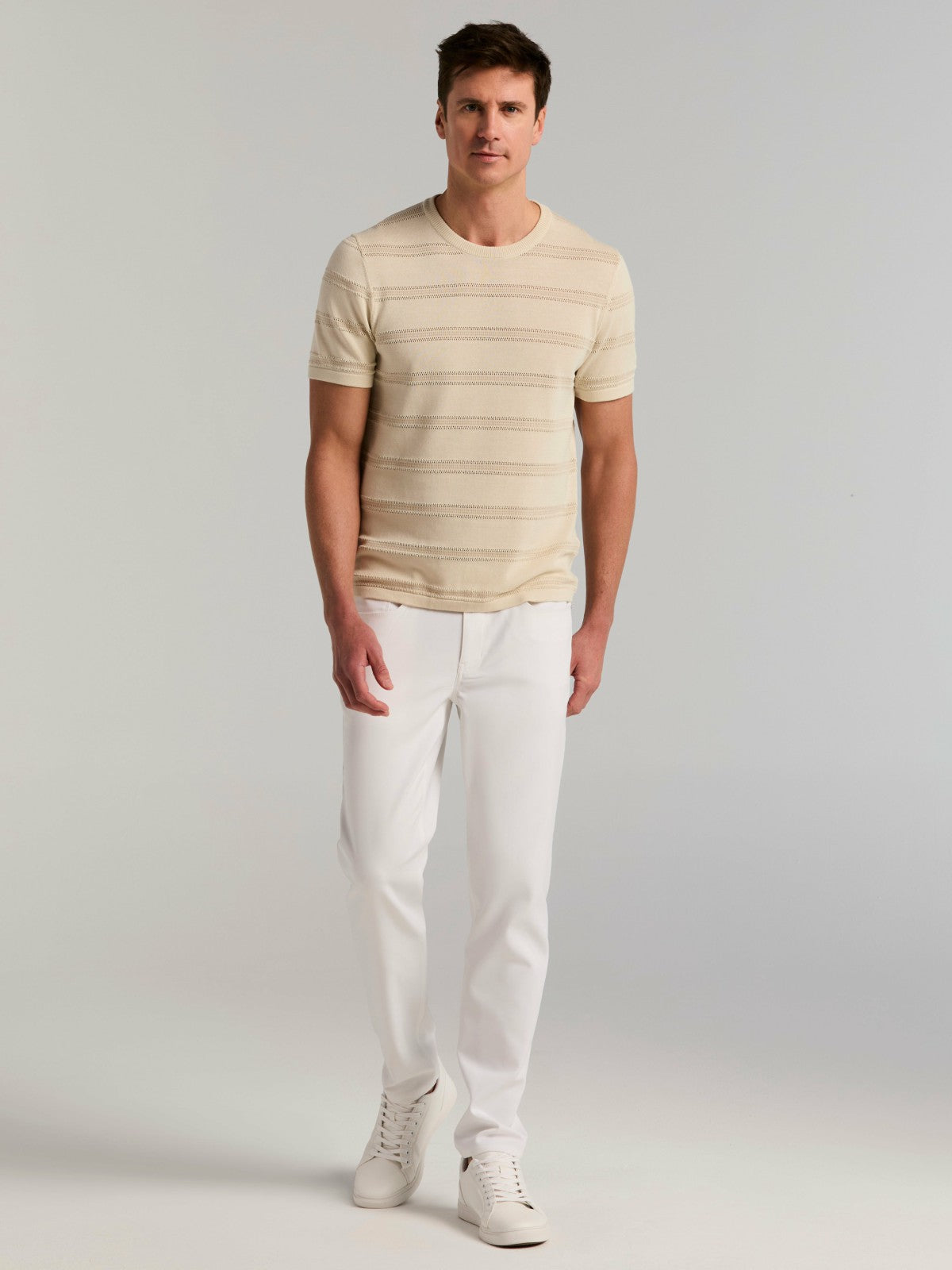 Perry Ellis Cotton Mesh Striped Crew Neck Sweater Tee