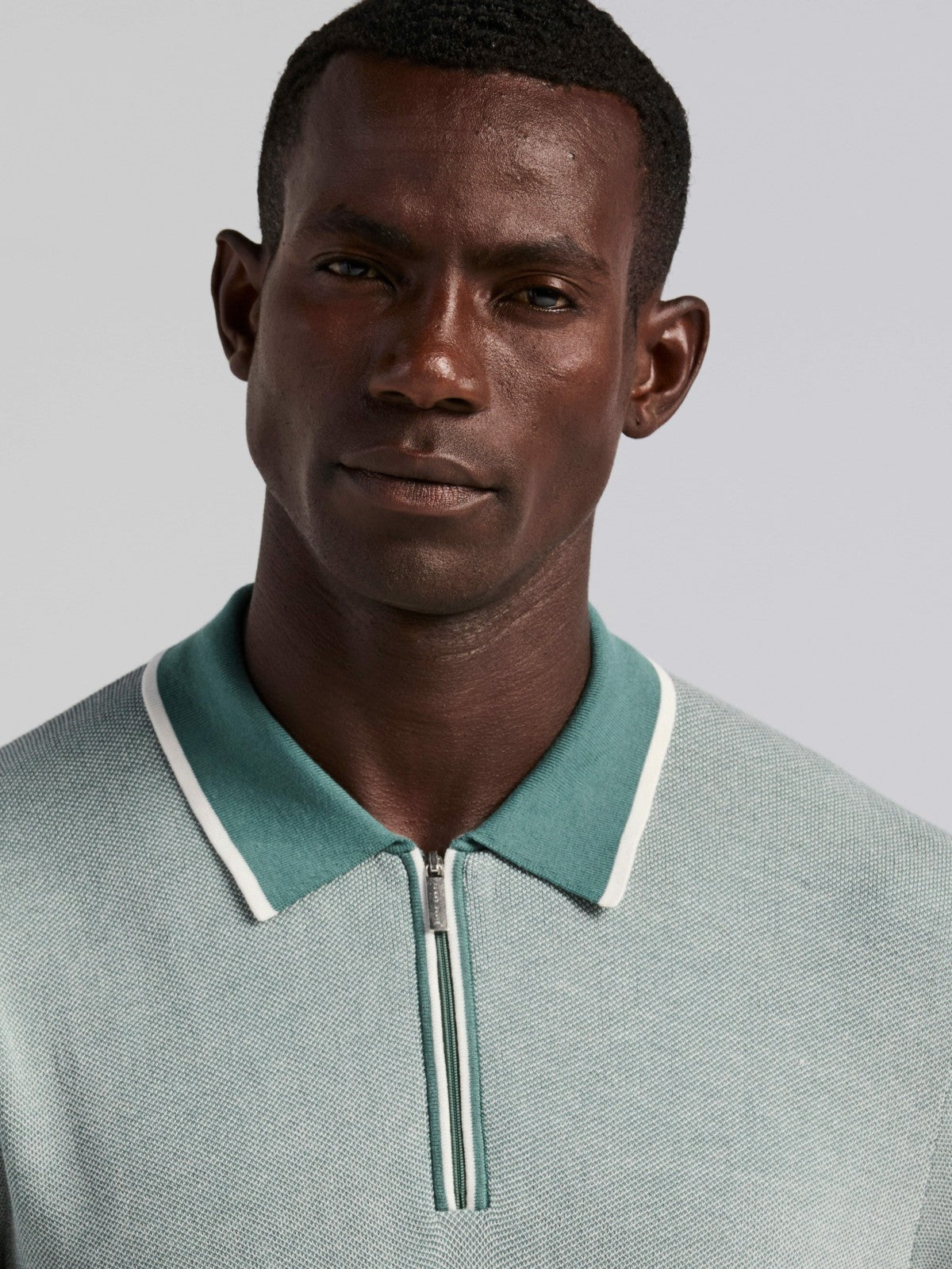 Perry Ellis Bi-Color Stitch Zip Polo