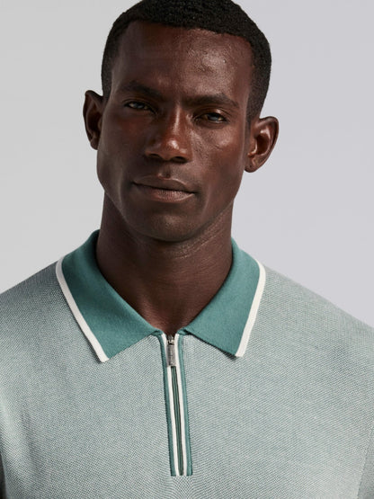 Perry Ellis Bi-Color Stitch Zip Polo