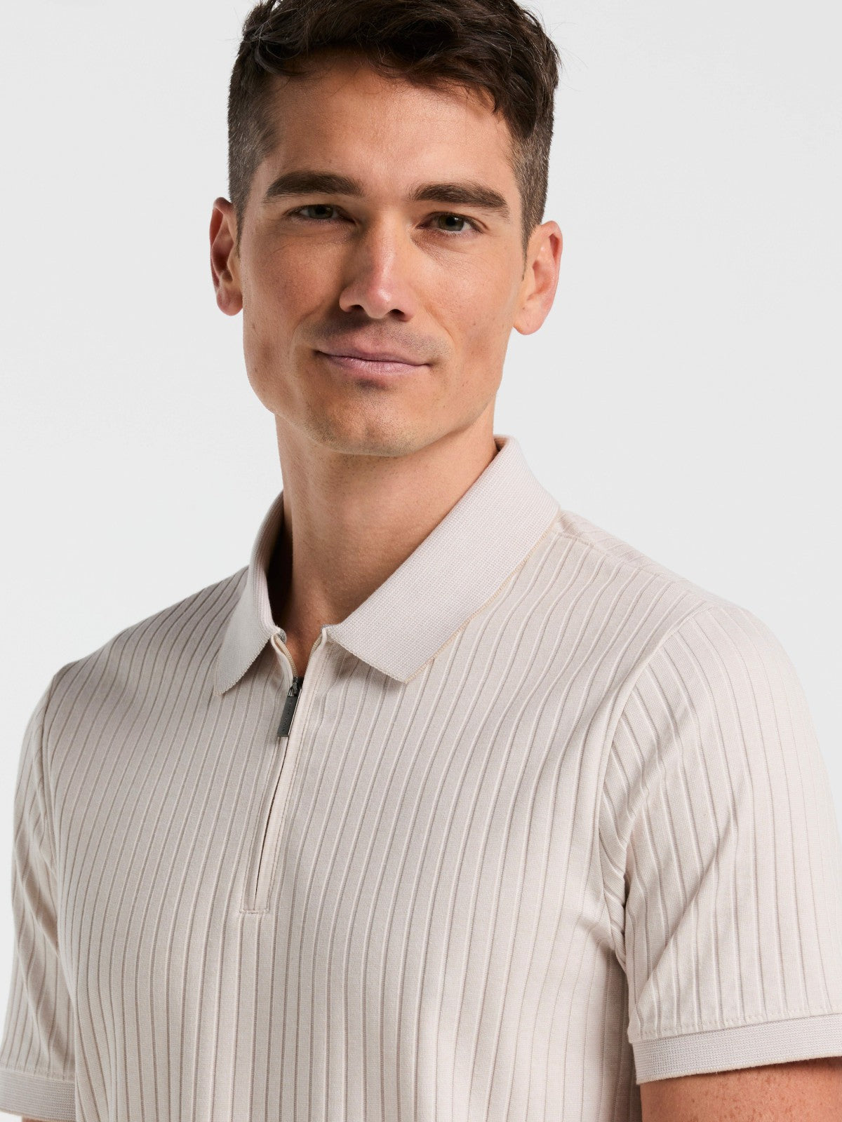 Perry Ellis Ribbed Quarter Zip Heathered Polo