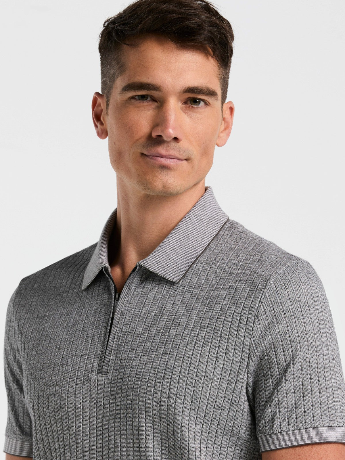 Perry Ellis Ribbed Quarter Zip Heathered Polo