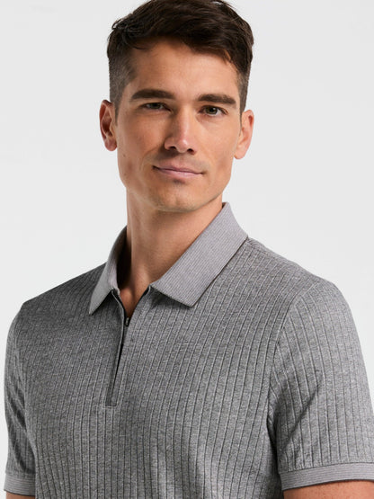 Perry Ellis Ribbed Quarter Zip Heathered Polo