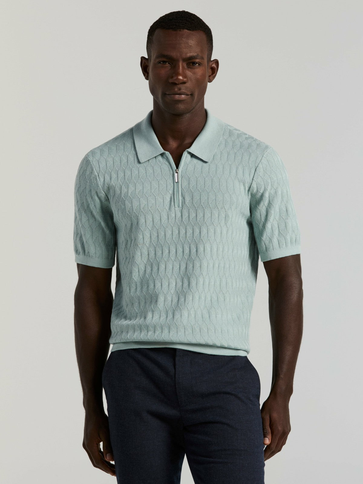 Perry Ellis Geometric Pattern Zip Polo Sweater